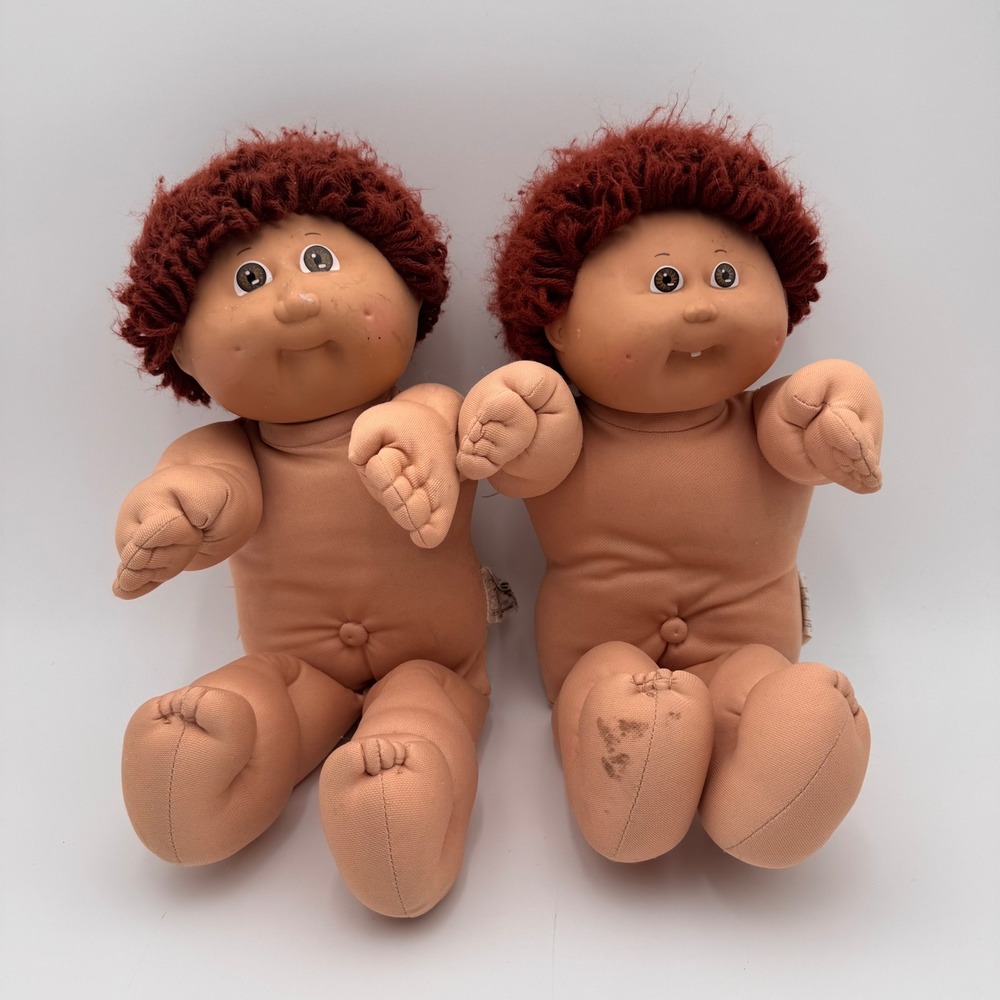 Vintage 1982 Cabbage Patch Kids Dolls Coleco Red Hair Brown Eyes Boy Set of 2